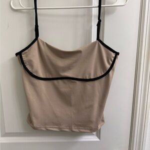 Elegant Beige Cami Top with Black Trim